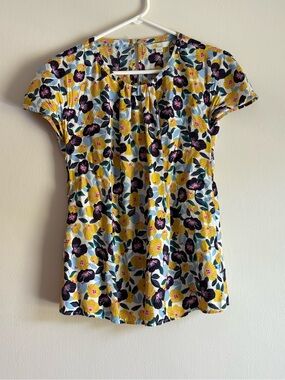 Boden Floral Cap-Sleeve Top in Yellow, Black and Teal